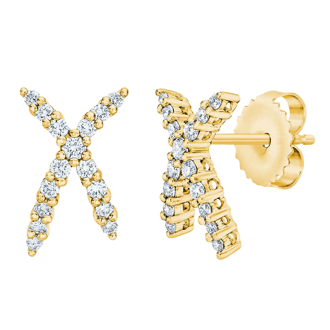 Round Brilliant 0.34 ctw VS2 Clarity, I Color Diamond 14kt Gold X Shape Earrings
