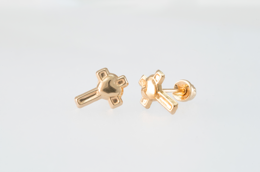 Heart Cross Solid 14k Gold Earrings