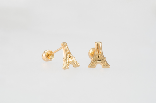 Paris Eiffel Tower Solid 14k Gold Earrings