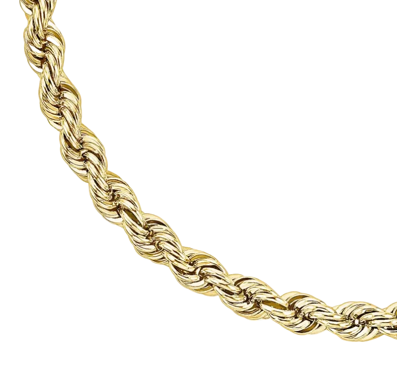 Yellow Gold Hollow Diamond Cut Rope Chain