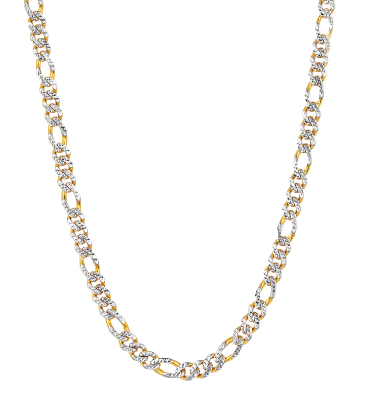 Yellow Gold Hollow Pave Figaro Chain
