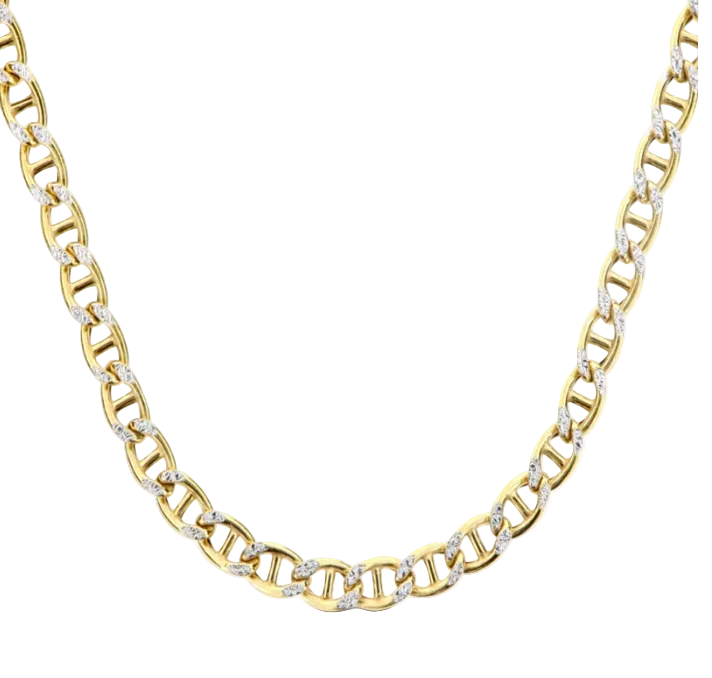 Yellow Gold Hollow Pave Mariner Chain