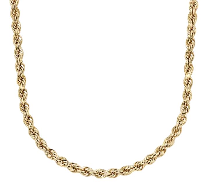 Yellow Gold Hollow Diamond Cut Rope Chain