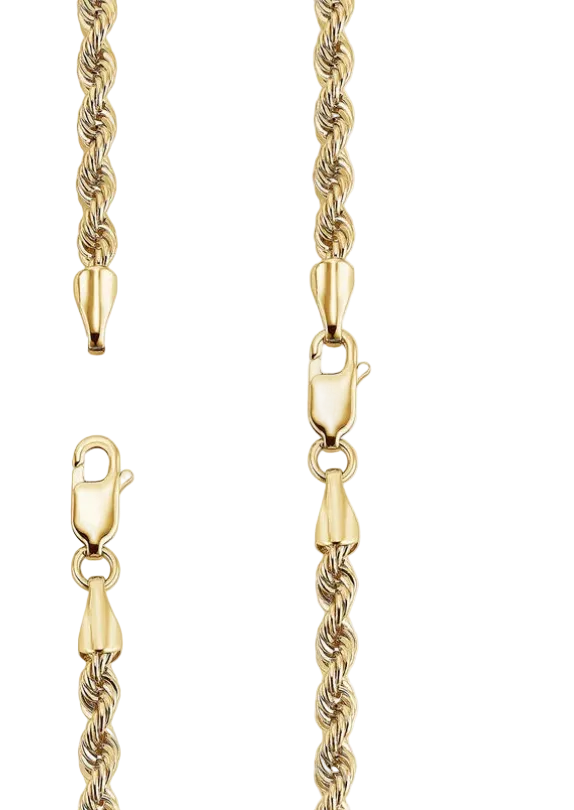 Yellow Gold Hollow Diamond Cut Rope Chain