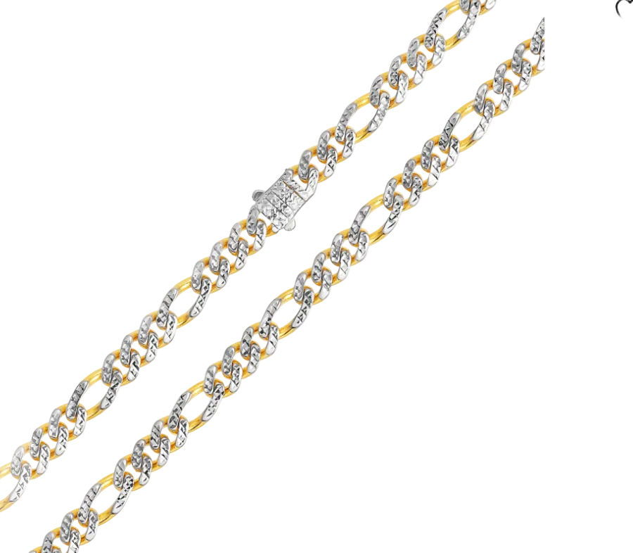 Yellow Gold Hollow Pave Figaro Chain