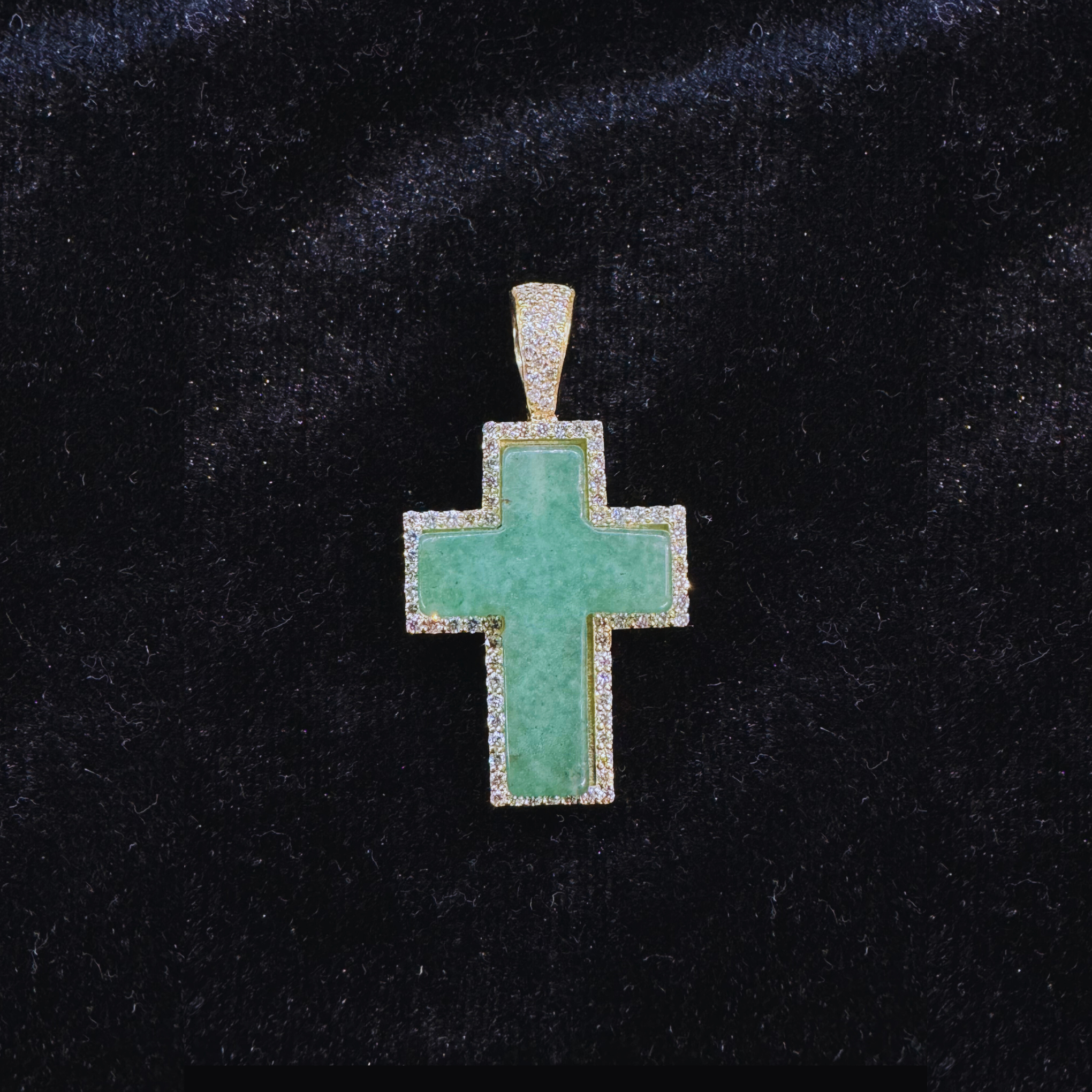 14k Gold Jade Cross w/ Authentic Vs1 Diamonds