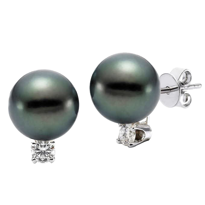 Tahitian Cultured 8-9mm Pearl & Diamond 14kt White Gold Earrings