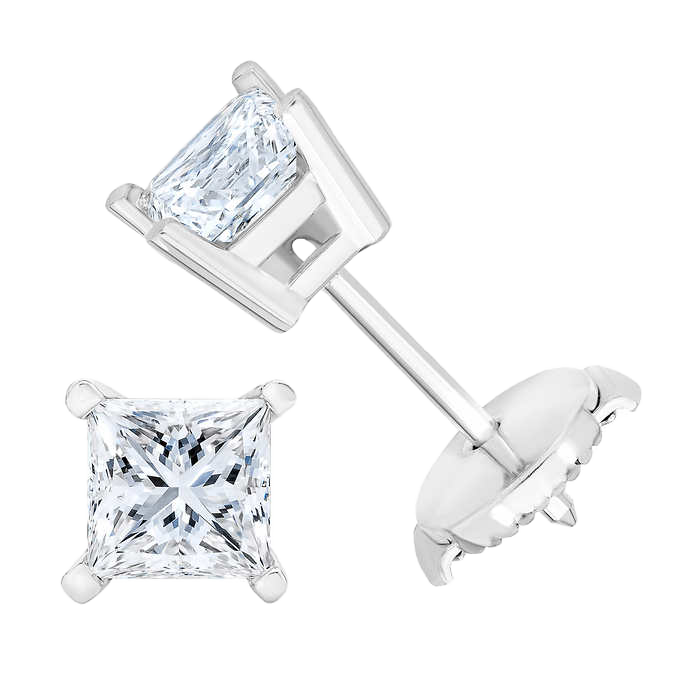 Princess Cut 1.00 ctw VS2 Clarity, I Color Diamond 14kt Gold Stud Earrings
