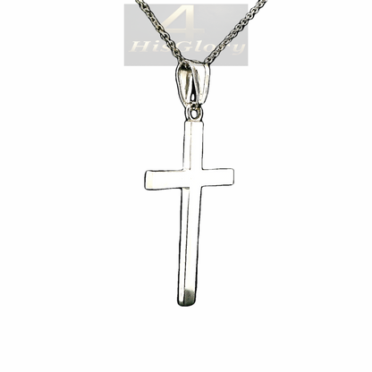 14K White Gold Plain Cross Pendant with Diamond-Cut Rolo Chain - 5 Grams