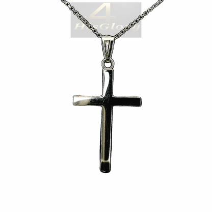 14K White Gold Plain Cross Pendant with Diamond-Cut Rolo Chain - 5 Grams