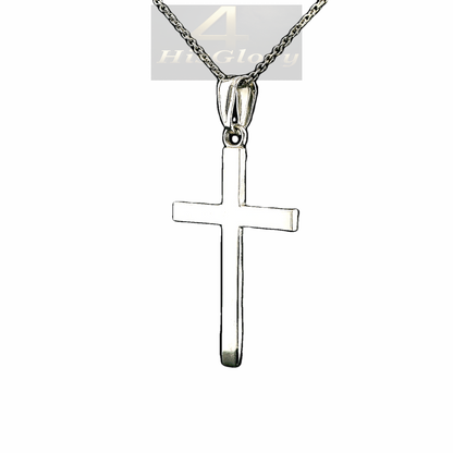 14K White Gold Plain Cross Pendant with Diamond-Cut Rolo Chain - 5 Grams