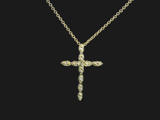 14K Gold Twisted Diamond Cross Pendant w/ Diamond-Cut Rolo Chain - 0.15 CTTW