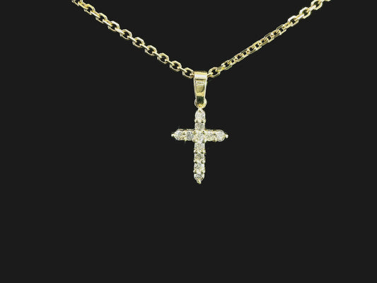 14K Gold Diamond Cross Necklace w/ Diamond-Cut Rolo Chain - 0.5 Carat Diamonds